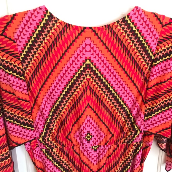 EN FOCUS Maxi Dress Pink Black Retro V Neck Kimono Sleeve Women’s Plus Size 14W - Picture 8 of 16